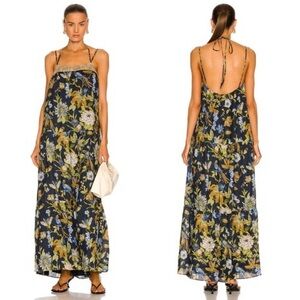 NWOT SIR. Diana Floral Maxi Dress Blue Ramie Halter Open Back Size 2 (M)
